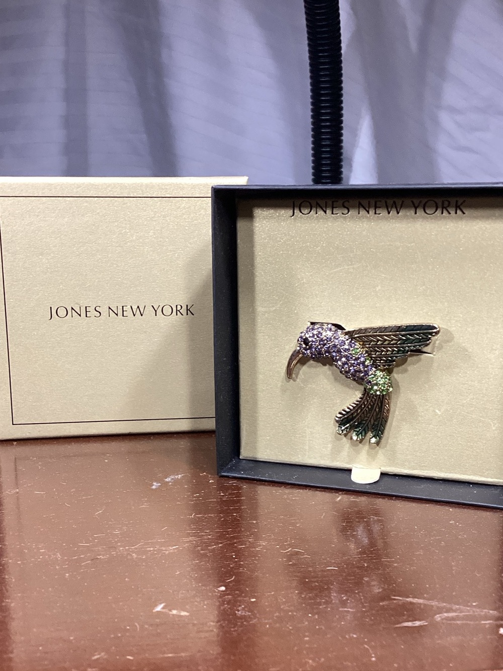 Jones New York Green and Purple Crystal Hummingbird Brooch